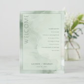Serene Mint Watercolor Ceremonie Schema Programmakaart (Staand voorkant)