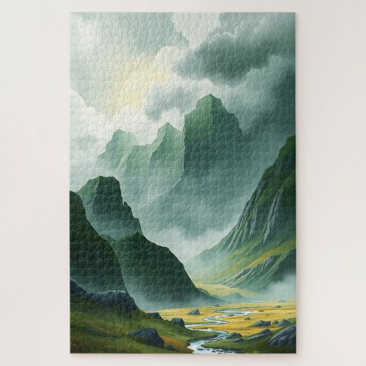 Serene Mistige Bergen Emerald Vallei Legpuzzel (Verticaal)