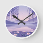Serene Misty Lake at Dawn Circular Art Print Ronde Klok (Voorkant)