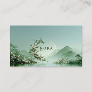 Serene Misty Lake Bleke Roze Roos Zen Berg Visitekaartje