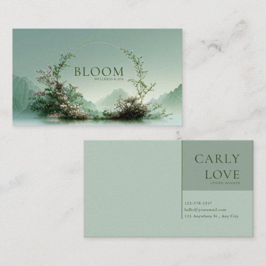 Serene Misty Lake Pink Floral Arch Mountain Zen Visitekaartje (Voorkant / Achterkant)