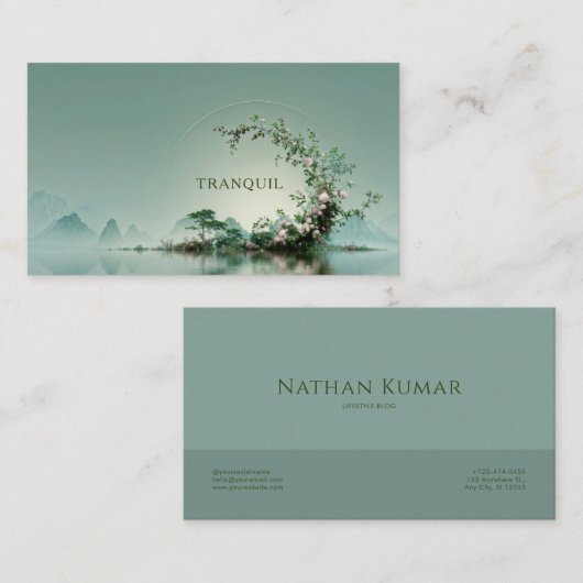 Serene Misty Lake Pink Floral Arch Mountain Zen Visitekaartje (Voorkant / Achterkant)