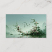 Serene Misty Lake Pink Rose Floral Arch Mountain Visitekaartje (Voorkant)