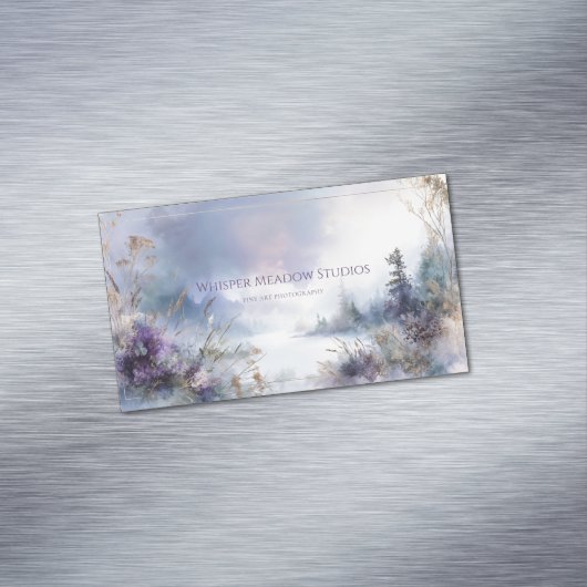 Serene Misty Lake Purple Floral Gold Sparkle Magnetisch Visitekaartje (Voorbeeld)