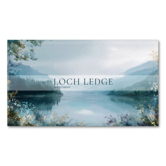 Serene Misty Mountain Lake Gold Sparkle Magnetisch Visitekaartje (Voorkant)