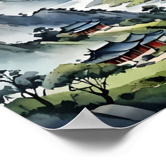 Serene Misty Mountains, rustig landschap Poster (Hoek)