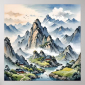 Serene Misty Mountains, rustig landschap Poster (Voorkant)