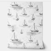 Serene monochromatische zeilboten patroon behang (Afrollen)
