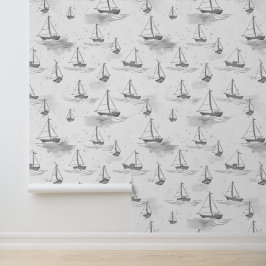 Serene monochromatische zeilboten patroon behang