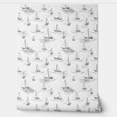 Serene monochromatische zeilboten patroon behang (Afrollen)