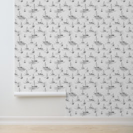Serene monochromatische zeilboten patroon behang