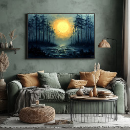 Serene Moonlit Forest Pathway met volle maan Poster