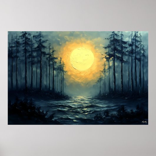 Serene Moonlit Forest Pathway met volle maan Poster (Voorkant)