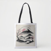 Serene Mount Fuji en Cherry Blossom Ink Art Tote Bag (Voorkant)
