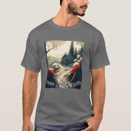 Serene Mountain Cabin Landschap Zomer Seizoen T-shirt