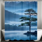 Serene Mountain Cool Ocean Breeze Pine Tree Douchegordijn