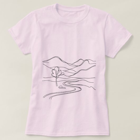 Serene Mountain Escape: een minimalist T-shirt (Design voorkant)