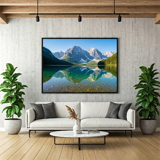 Serene Mountain Lake Reflection Canvas Afdruk
