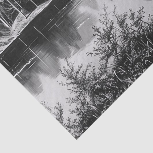 Serene Mountain Lake zwart en wit decoupage Tissuepapier (Detail)