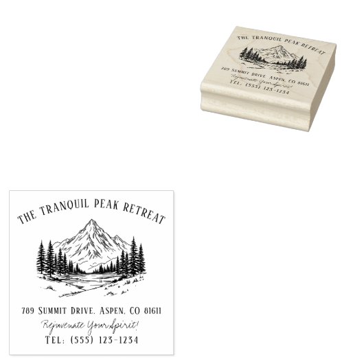 Serene Mountain Peak Stamp voor Luxury Spa Retreat Rubberstempel (Gestempeld)