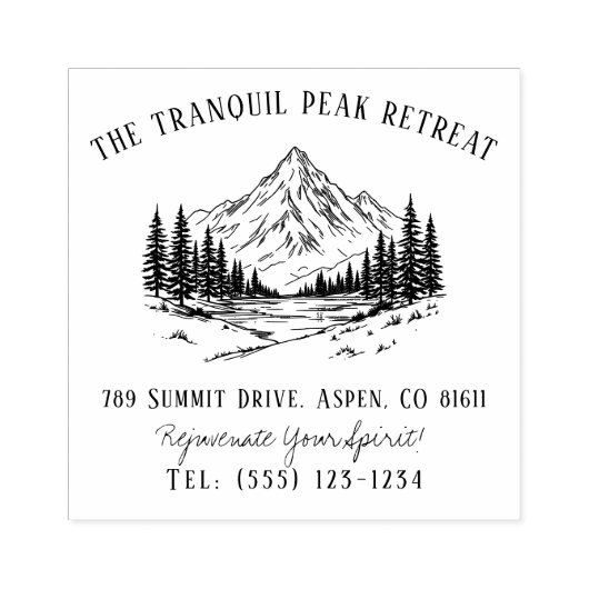 Serene Mountain Peak Stamp voor Luxury Spa Retreat Rubberstempel (Afrduk)