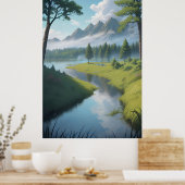 Serene Mountain River Poster (Keuken)