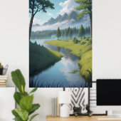 Serene Mountain River Poster (Thuiskantoor)