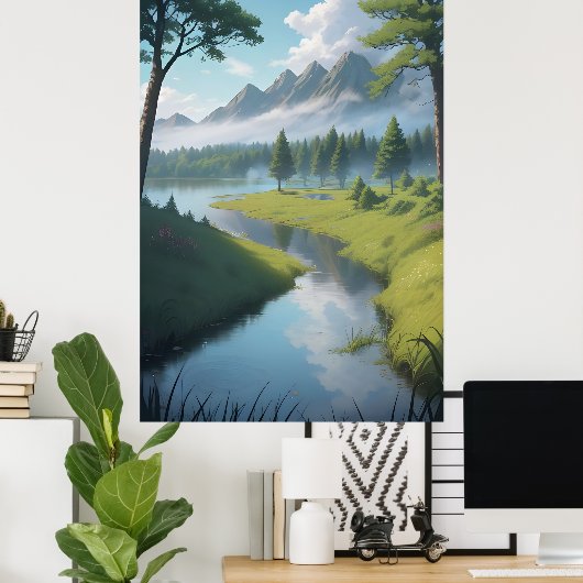 Serene Mountain River Poster (Thuiskantoor)