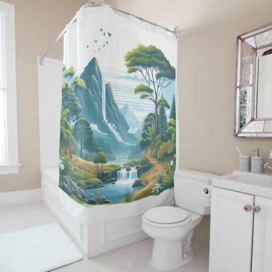 Serene Mountain River Stream Douchegordijn (In situ)