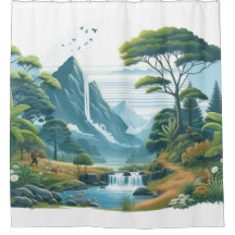 Serene Mountain River Stream Douchegordijn