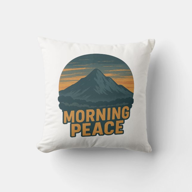 Serene Mountain Sunrise Retro Emblem Kussen (Voorkant)