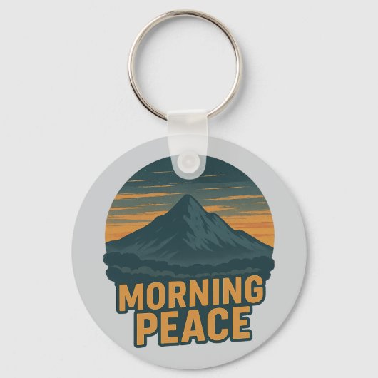 Serene Mountain Sunrise Retro Emblem Sleutelhanger (Voorkant)