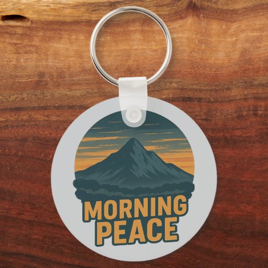 Serene Mountain Sunrise Retro Emblem Sleutelhanger (Voorkant)