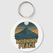 Serene Mountain Sunrise Retro Emblem Sleutelhanger (Achterkant)