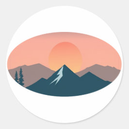 Serene Mountain Sunset Ronde Sticker