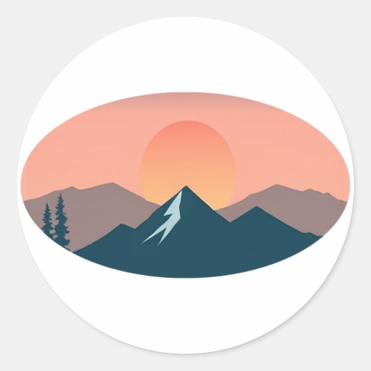 Serene Mountain Sunset Ronde Sticker (Voorkant)