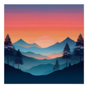 Serene Mountain Sunset Uitzicht Perfect Poster