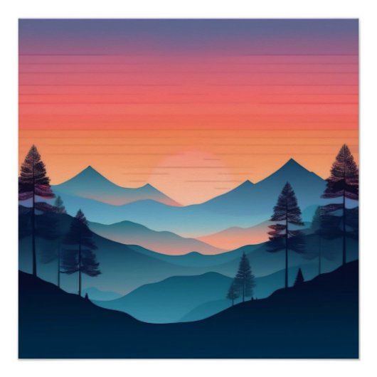 Serene Mountain Sunset Uitzicht Perfect Poster (Voorkant)