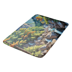 Serene Mountain Waterval Landschap Badmat
