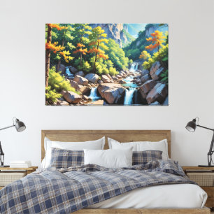 Serene Mountain Waterval Landschap Canvas Afdruk