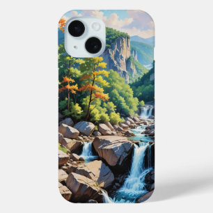 Serene Mountain Waterval Landschap iPhone 15 Case