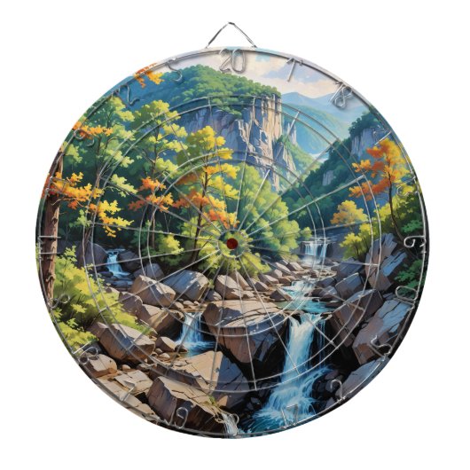 Serene Mountain Waterval Landschap Dartbord (Voorkant)