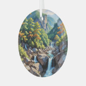 Serene Mountain Waterval Landschap Glas Ornament (Voorkant links)