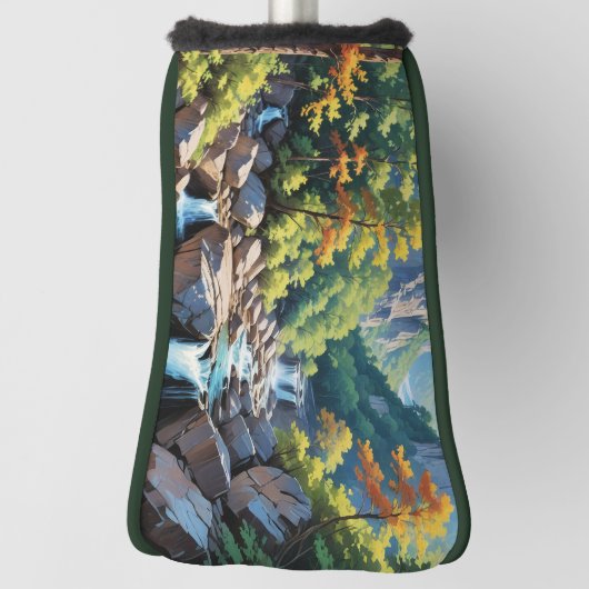 Serene Mountain Waterval Landschap Golfheadcover (Draai 90)