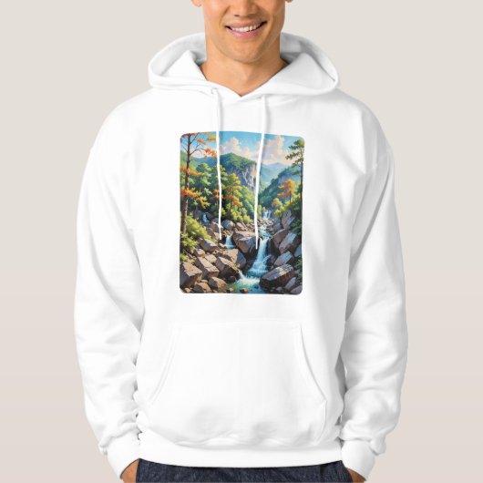 Serene Mountain Waterval Landschap Hoodie (Voorkant)