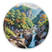 Serene Mountain Waterval Landschap Keramische Knop (Voorkant)