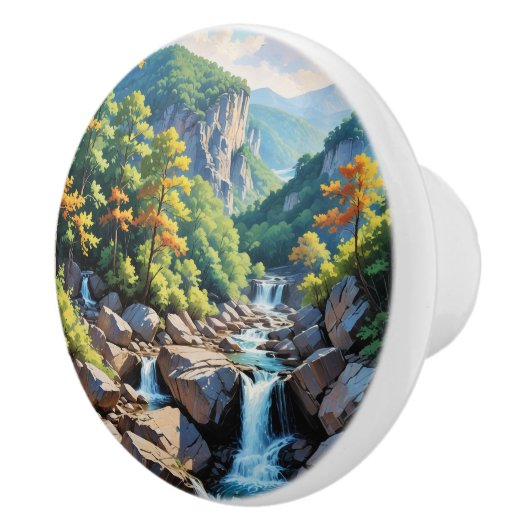 Serene Mountain Waterval Landschap Keramische Knop (Rechts)