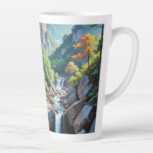 Serene Mountain Waterval Landschap Latte Mok (Rechts)