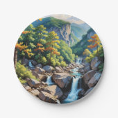 Serene Mountain Waterval Landschap Papieren Bordje (Voorkant)