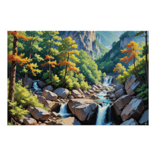 Serene Mountain Waterval Landschap Perfect Poster